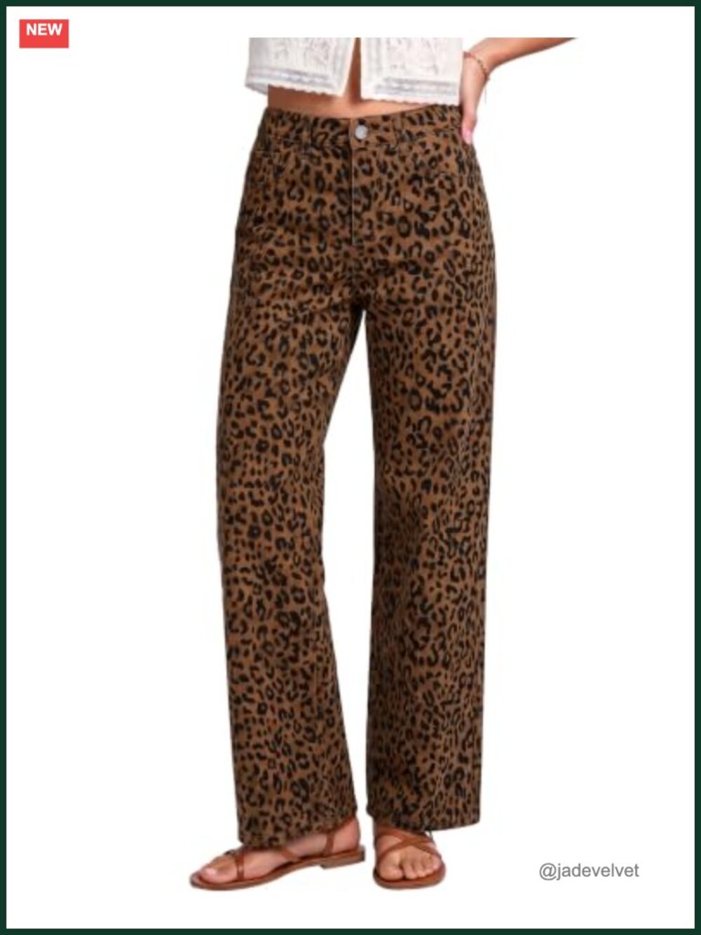 Wide Leg Jeans High Waisted Women Leopard Denim Pants 29.5 Inseam